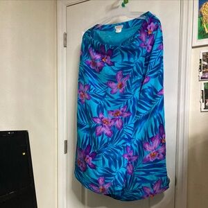 Vintage Silk Bright Multicolor Tropical Floral Skirt Size 16
